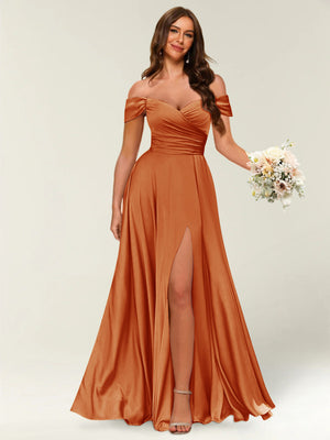 Lavetir Orange Floor-Length Off-the-Shoulder Long Formal Dresses with Split Side & Ruched 2026 Lavetir Orange Floor-Length Off-the-Shoulder Long Formal Dresses with Split Side & Ruched 2026