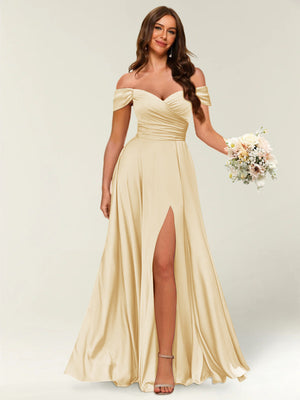 Off-the-Shoulder Bridesmaid Dresses Sage for Women A-Line Sleeveless Long Formal Wedding Party Evening Gowns with Split Side Off-the-Shoulder Bridesmaid Dresses Sage for Women A-Line Sleeveless Long Formal Wedding Party Evening Gowns with Split Side