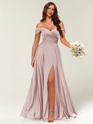 Off-the-Shoulder Bridesmaid Dresses Sage for Women A-Line Sleeveless Long Formal Wedding Party Evening Gowns with Split Side Off-the-Shoulder Bridesmaid Dresses Sage for Women A-Line Sleeveless Long Formal Wedding Party Evening Gowns with Split Side