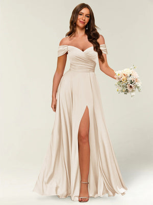 Off-the-Shoulder Bridesmaid Dresses Sage for Women A-Line Sleeveless Long Formal Wedding Party Evening Gowns with Split Side Off-the-Shoulder Bridesmaid Dresses Sage for Women A-Line Sleeveless Long Formal Wedding Party Evening Gowns with Split Side