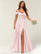 Floor-Length Off-the-Shoulder Long Formal Dresses with Split Side & Ruched