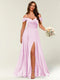 Floor-Length Off-the-Shoulder Long Formal Dresses with Split Side & Ruched