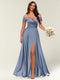Floor-Length Off-the-Shoulder Long Formal Dresses with Split Side & Ruched