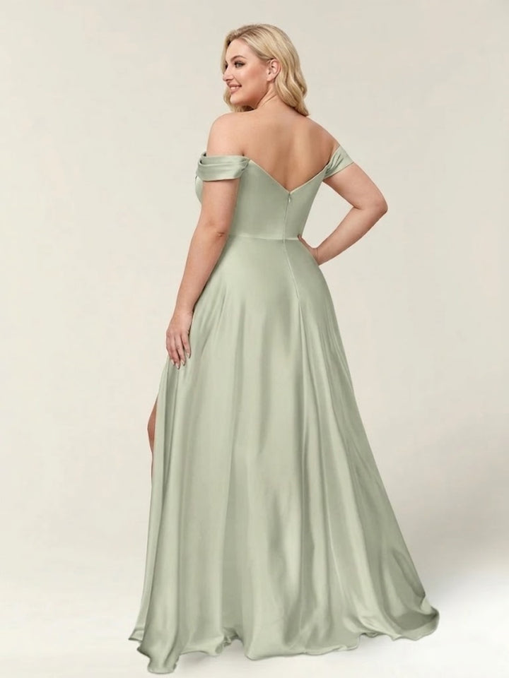 A-Line/Princess One-Shoulder Sleeveless Long Plus Size Bridesmaid Dresses with Split Side
