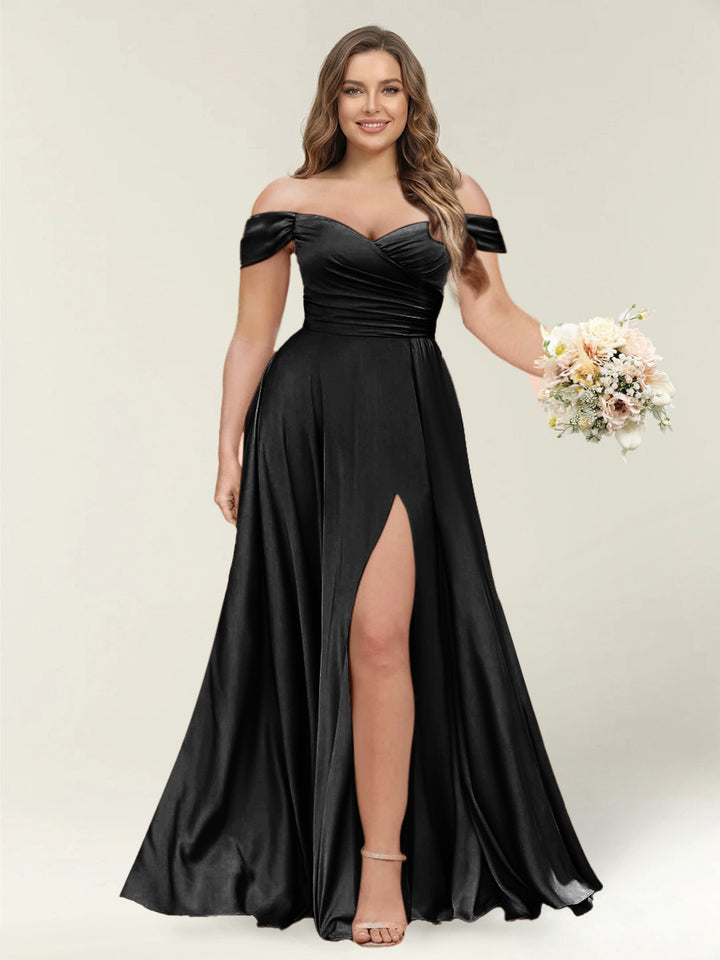 A-Line/Princess One-Shoulder Sleeveless Long Plus Size Bridesmaid Dresses with Split Side