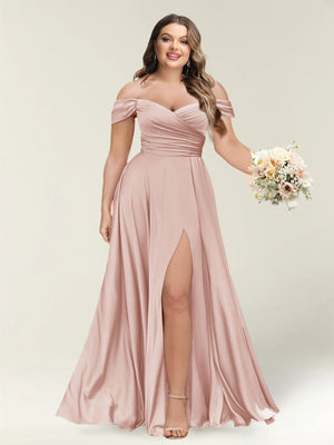 A-Line/Princess One-Shoulder Sleeveless Long Plus Size Bridesmaid Dresses with Split Side