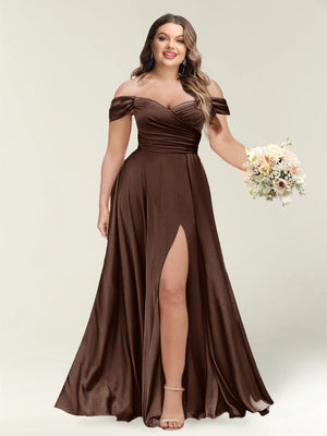 A-Line/Princess One-Shoulder Sleeveless Long Plus Size Bridesmaid Dresses with Split Side