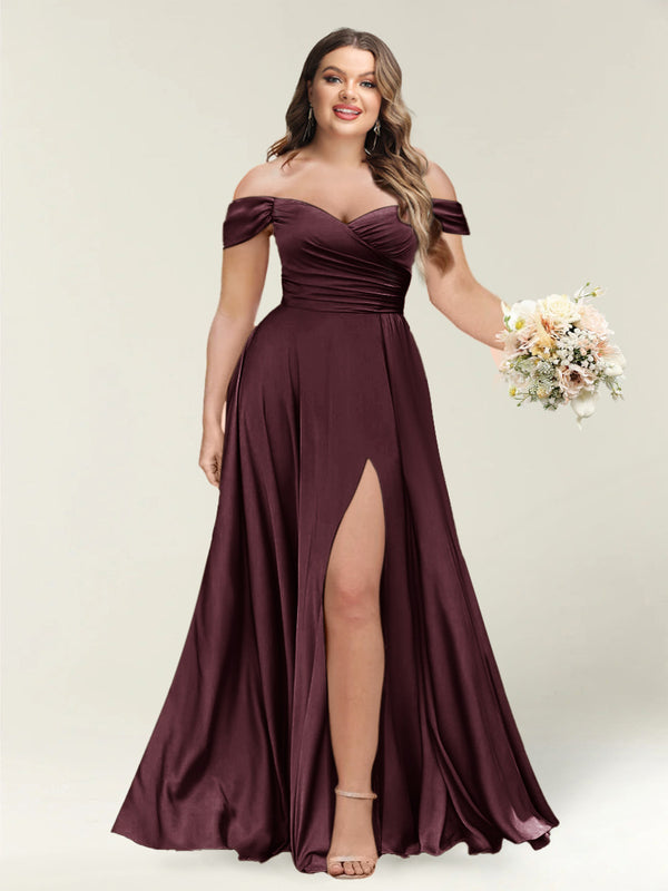A-Line/Princess One-Shoulder Sleeveless Long Plus Size Bridesmaid Dresses with Split Side