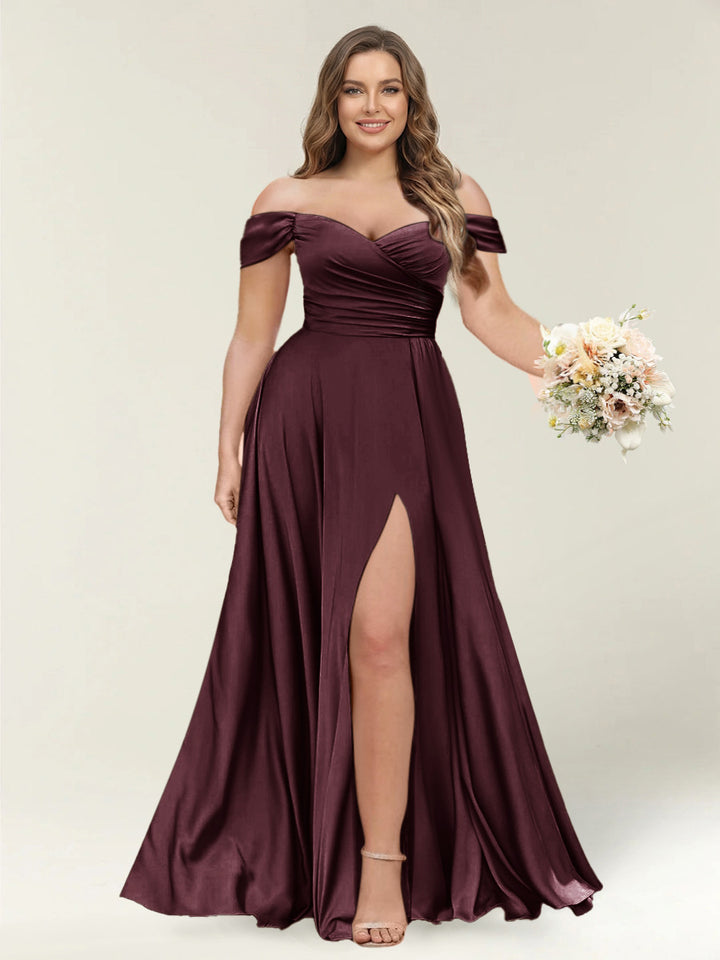 A-Line/Princess One-Shoulder Sleeveless Long Plus Size Bridesmaid Dresses with Split Side