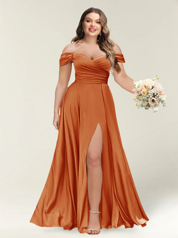 A-Line/Princess One-Shoulder Sleeveless Long Plus Size Bridesmaid Dresses with Split Side