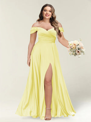 A-Line/Princess One-Shoulder Sleeveless Long Plus Size Bridesmaid Dresses with Split Side