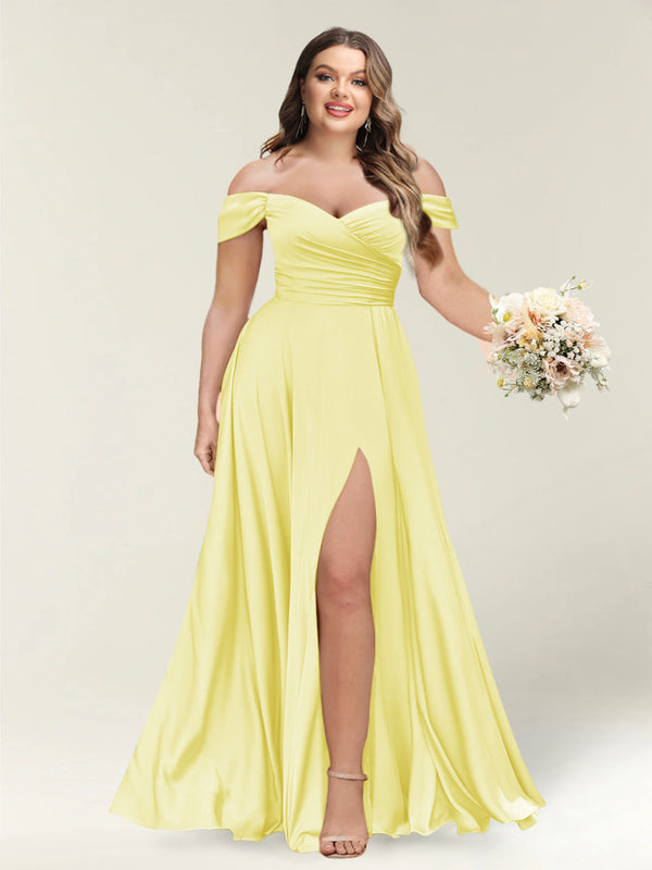 A-Line/Princess One-Shoulder Sleeveless Long Plus Size Bridesmaid Dresses with Split Side