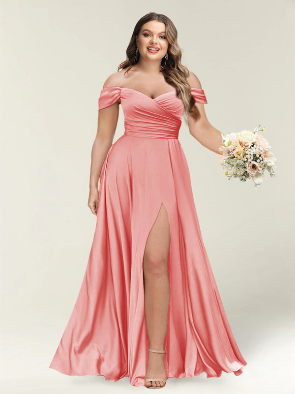 A-Line/Princess One-Shoulder Sleeveless Long Plus Size Bridesmaid Dresses with Split Side