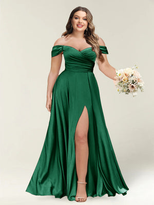 A-Line/Princess One-Shoulder Sleeveless Long Plus Size Bridesmaid Dresses with Split Side