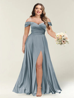 A-Line/Princess One-Shoulder Sleeveless Long Plus Size Bridesmaid Dresses with Split Side