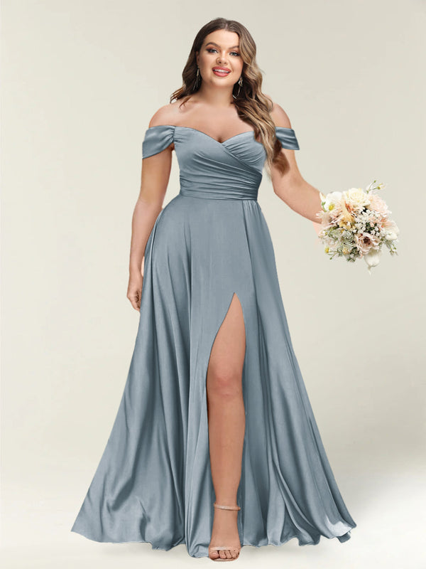 A-Line/Princess One-Shoulder Sleeveless Long Plus Size Bridesmaid Dresses with Split Side