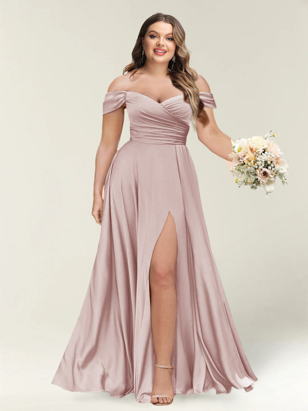 A-Line/Princess One-Shoulder Sleeveless Long Plus Size Bridesmaid Dresses with Split Side