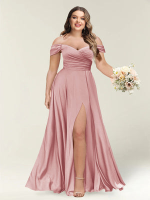 A-Line/Princess One-Shoulder Sleeveless Long Plus Size Bridesmaid Dresses with Split Side