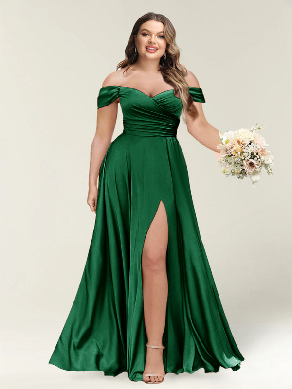 A-Line/Princess One-Shoulder Sleeveless Long Plus Size Bridesmaid Dresses with Split Side
