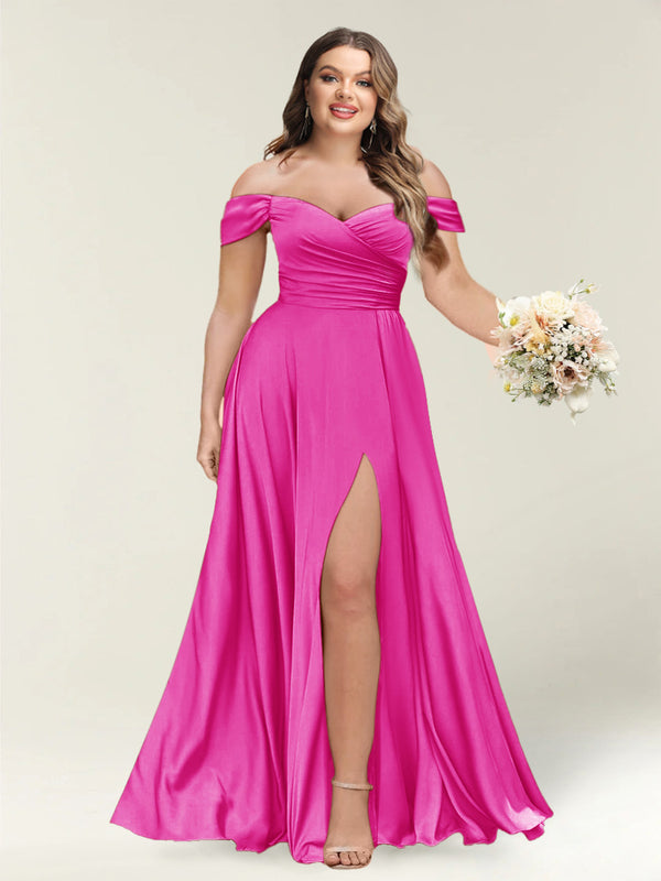 A-Line/Princess One-Shoulder Sleeveless Long Plus Size Bridesmaid Dresses with Split Side