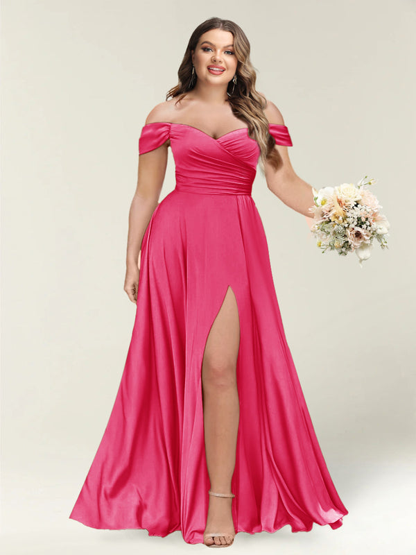 A-Line/Princess One-Shoulder Sleeveless Long Plus Size Bridesmaid Dresses with Split Side