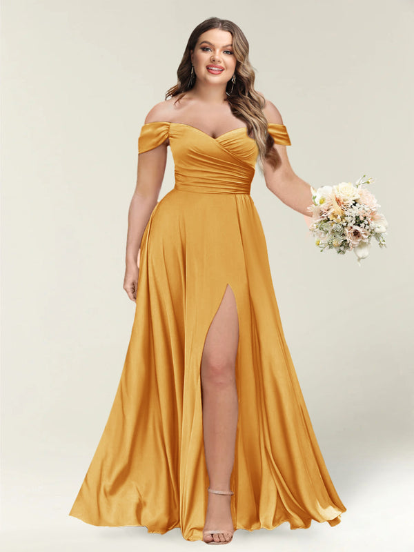 A-Line/Princess One-Shoulder Sleeveless Long Plus Size Bridesmaid Dresses with Split Side