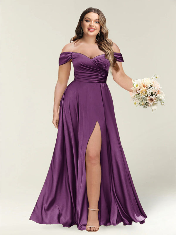 A-Line/Princess One-Shoulder Sleeveless Long Plus Size Bridesmaid Dresses with Split Side