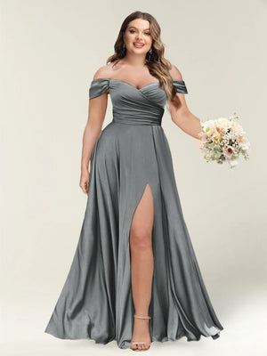 A-Line/Princess One-Shoulder Sleeveless Long Plus Size Bridesmaid Dresses with Split Side
