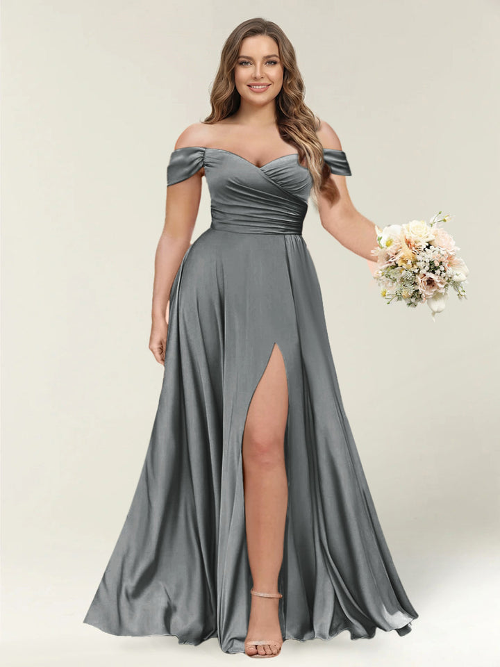 A-Line/Princess One-Shoulder Sleeveless Long Plus Size Bridesmaid Dresses with Split Side