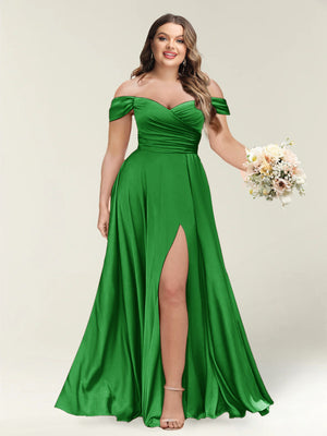 A-Line/Princess One-Shoulder Sleeveless Long Plus Size Bridesmaid Dresses with Split Side