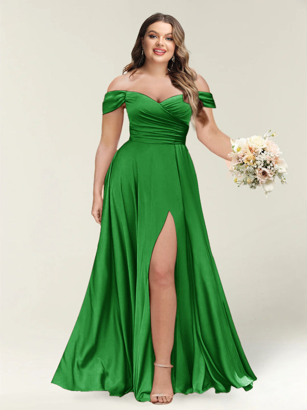 A-Line/Princess One-Shoulder Sleeveless Long Plus Size Bridesmaid Dresses with Split Side
