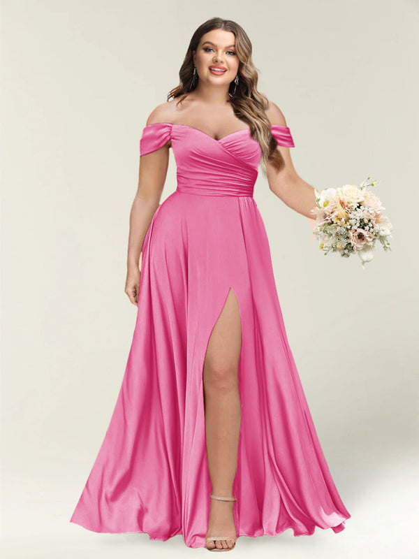 A-Line/Princess One-Shoulder Sleeveless Long Plus Size Bridesmaid Dresses with Split Side