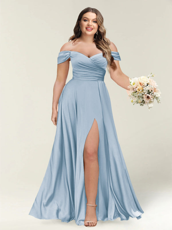 A-Line/Princess One-Shoulder Sleeveless Long Plus Size Bridesmaid Dresses with Split Side