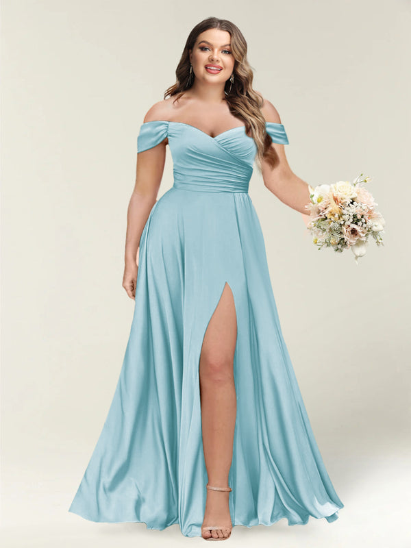 A-Line/Princess One-Shoulder Sleeveless Long Plus Size Bridesmaid Dresses with Split Side