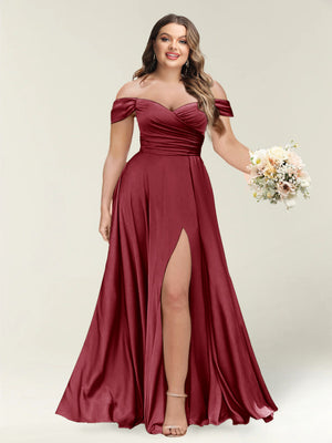 A-Line/Princess One-Shoulder Sleeveless Long Plus Size Bridesmaid Dresses with Split Side