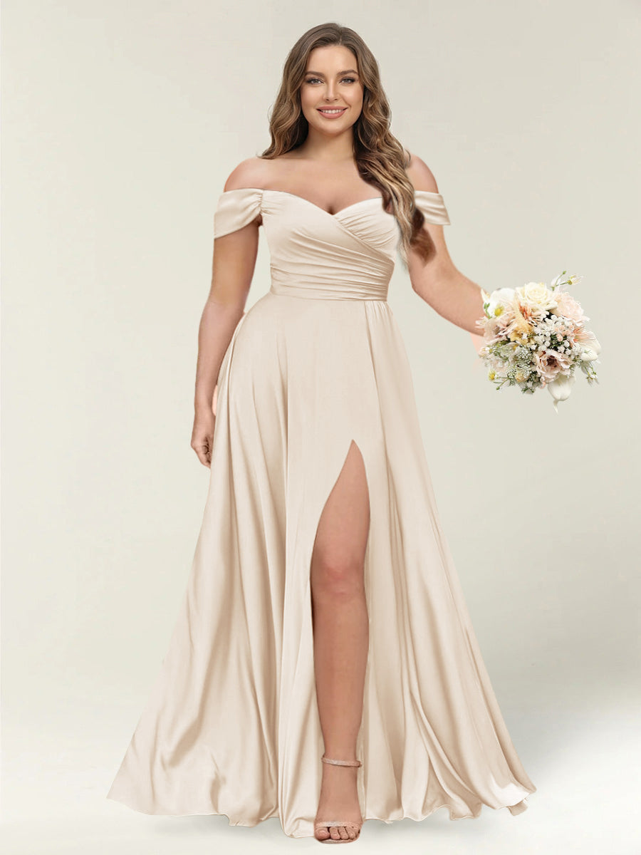 A-Line/Princess One-Shoulder Sleeveless Long Plus Size Bridesmaid Dresses with Split Side