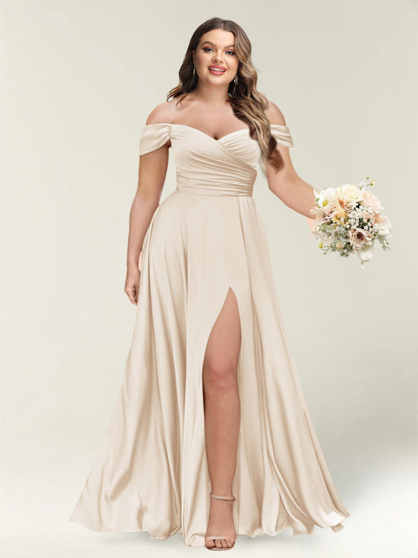 A-Line/Princess One-Shoulder Sleeveless Long Plus Size Bridesmaid Dresses with Split Side