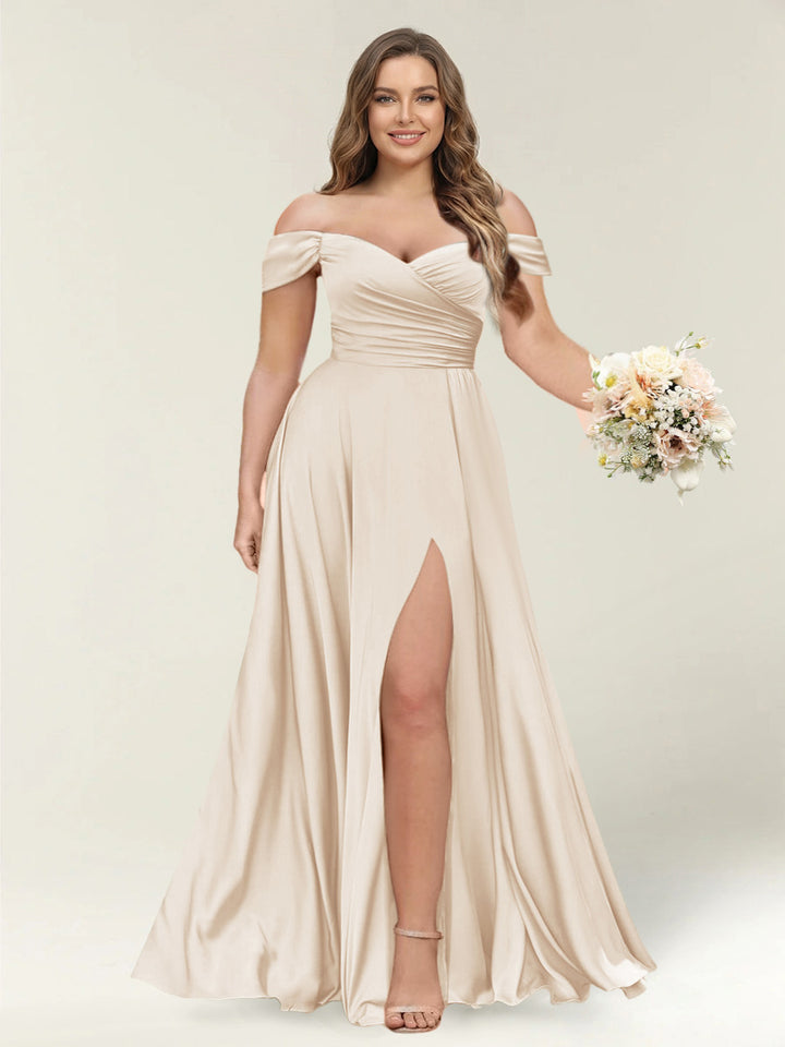 A-Line/Princess One-Shoulder Sleeveless Long Plus Size Bridesmaid Dresses with Split Side