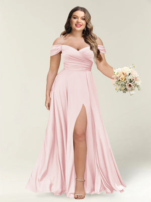 A-Line/Princess One-Shoulder Sleeveless Long Plus Size Bridesmaid Dresses with Split Side