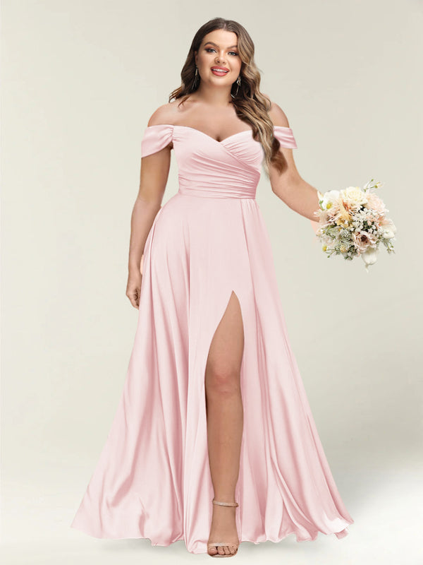 A-Line/Princess One-Shoulder Sleeveless Long Plus Size Bridesmaid Dresses with Split Side