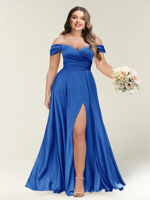 A-Line/Princess One-Shoulder Sleeveless Long Plus Size Bridesmaid Dresses with Split Side