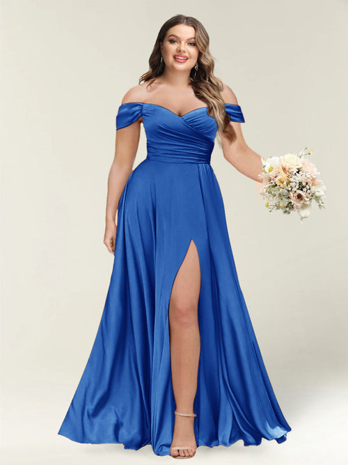 A-Line/Princess One-Shoulder Sleeveless Long Plus Size Bridesmaid Dresses with Split Side