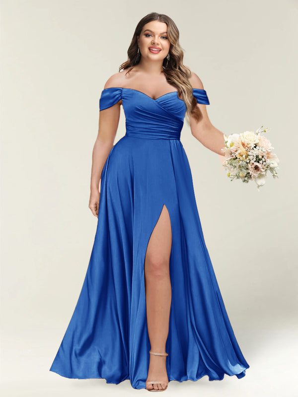 A-Line/Princess One-Shoulder Sleeveless Long Plus Size Bridesmaid Dresses with Split Side