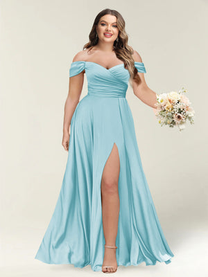 A-Line/Princess One-Shoulder Sleeveless Long Plus Size Bridesmaid Dresses with Split Side