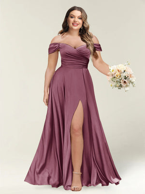 A-Line/Princess One-Shoulder Sleeveless Long Plus Size Bridesmaid Dresses with Split Side