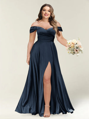A-Line/Princess One-Shoulder Sleeveless Long Plus Size Bridesmaid Dresses with Split Side