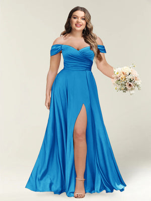 A-Line/Princess One-Shoulder Sleeveless Long Plus Size Bridesmaid Dresses with Split Side
