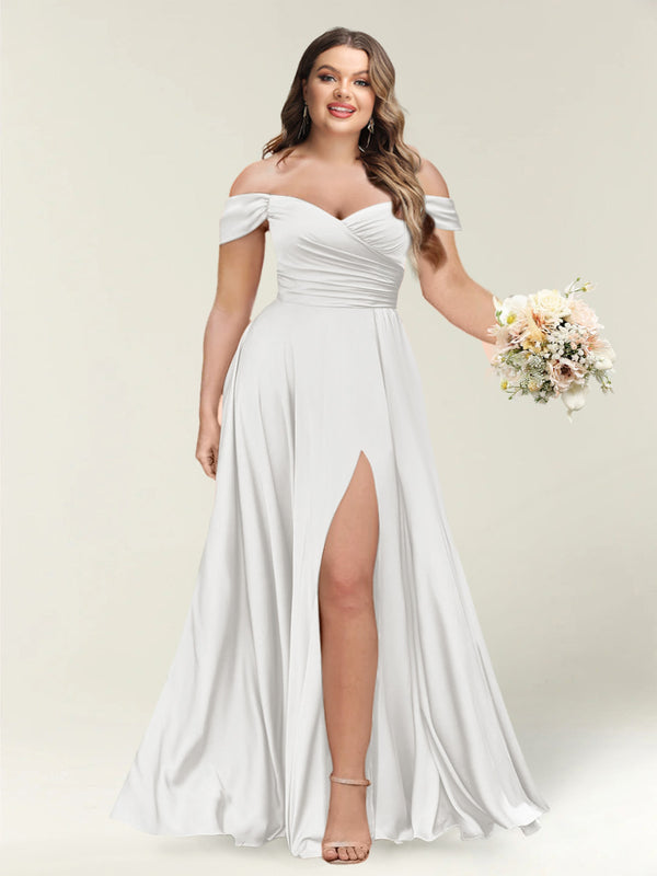 A-Line/Princess One-Shoulder Sleeveless Long Plus Size Bridesmaid Dresses with Split Side