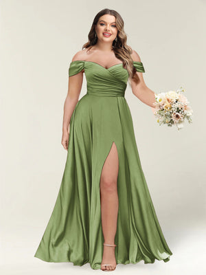 A-Line/Princess One-Shoulder Sleeveless Long Plus Size Bridesmaid Dresses with Split Side