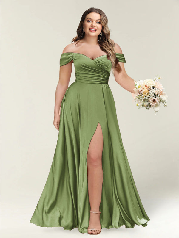 A-Line/Princess One-Shoulder Sleeveless Long Plus Size Bridesmaid Dresses with Split Side